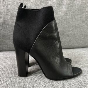 EUC Vince Aren Open Toe Black Leather & Wool Heeled Boots | Block Heel Booties 8